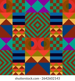 Retro futuristic vector pattern with geometric shapes. Simple form and a figure. Colorful Bauhaus background. Vintage graphics from 1980. 70s, 80s, 90s stile. Abstract design in the Scandinavian style