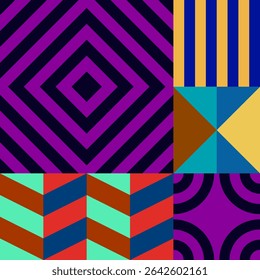 Retro futuristic vector pattern with geometric shapes. Simple form and a figure. Colorful Bauhaus background. Vintage graphics from 1980. 70s, 80s, 90s stile. Abstract design in the Scandinavian style
