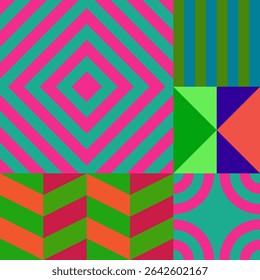 Retro futuristic vector pattern with geometric shapes. Simple form and a figure. Colorful Bauhaus background. Vintage graphics from 1980. 70s, 80s, 90s stile. Abstract design in the Scandinavian style