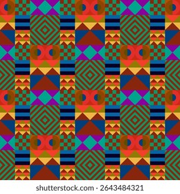 Retro futuristic vector pattern with geometric shapes. Simple form and a figure. Colorful Bauhaus background. Vintage graphics from 1980. 70s, 80s, 90s stile. Abstract design in the Scandinavian style