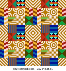 Retro futuristic vector pattern with geometric shapes. Simple form and a figure. Colorful Bauhaus background. Vintage graphics from 1980. 70s, 80s, 90s stile. Abstract design in the Scandinavian style
