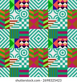 Padrão de vetor futurista retrô com formas geométricas. Forma simples e figura. Fundo Bauhaus colorido. Gráficos antigos de 1980. 70, 80, 90 stile. Design abstrato no estilo escandinavo