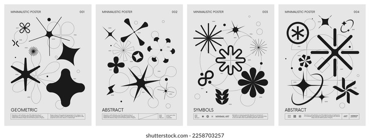 Retro futuristic vector set Posters with silhouette minimalistic basic figures, extraordinary graphic assets of geometrical shapes swiss style, Modern minimal monochrome print brutalist - Shutterstock ID 2258703257