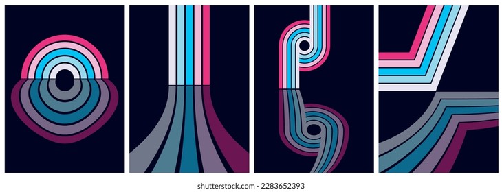 Retro futuristic vintage style of the 70s,80s striped, background, posters, design. Vector illustration in the style of a hipster line in bright retro colors.