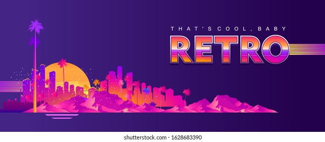 Retro futuristic virtual reality world, fictional landscape in 80s style, Sci-Fi Background vector illustration