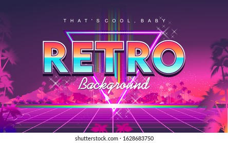 Retro futuristic virtual reality world, fictional landscape in 80s style, Sci-Fi Background vector illustration