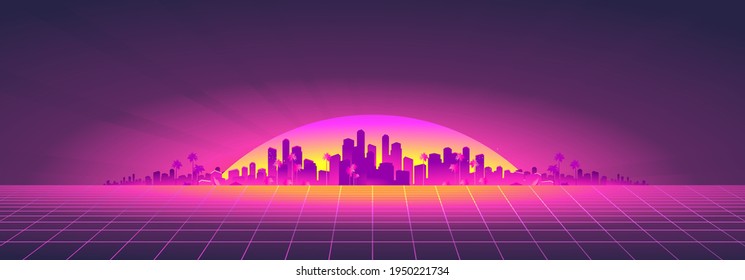 Retro futuristic virtual reality world, fictional landscape in 80s style, Sci-Fi Background vector illustration