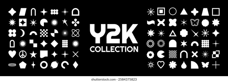 Retro futuristic Y2k collection for your designs. Graphic  Trendy geometric vector elements, icons