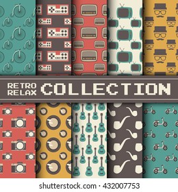 retro gadget and relax activities pattern set, retro style