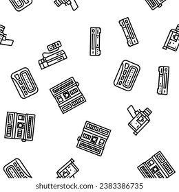 retro gadget technology device vector seamless pattern thin line illustration