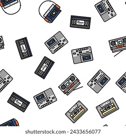 retro gadget technology device vector seamless pattern thin line illustration