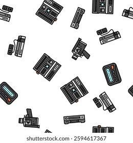 retro gadget technology device vector seamless pattern thin line illustration