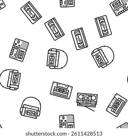 retro gadget technology device vector seamless pattern thin line illustration