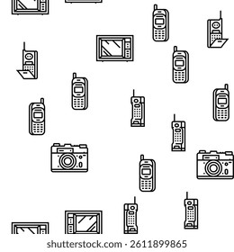 retro gadget technology device vector seamless pattern thin line illustration