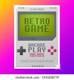 Retro game, Game of 80s-90s. Arcade machine. Retro arcade gaming. Play time poster, flyer template. Vector illustration