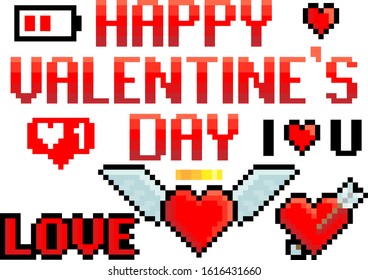 retro game, 8bit style, happy for valentines day, heart love graphic design , vector illustration