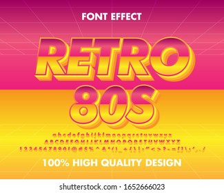 Efecto de texto de color degradado de la galería de juegos retro 80s para título, título y etiqueta. Vector Premium