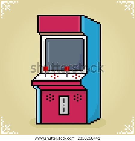 Retro game console in 8 bit pixel art. video game machine in vector illustration for cross-stitching and gaming assets.
