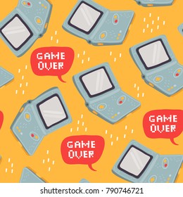 Retro game console. Hand drawn vector seamless pattern