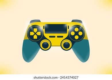 Retro game controller or gamepad. Yellow joystick. 