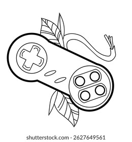 Retro Game Controller with Leaf Line Art