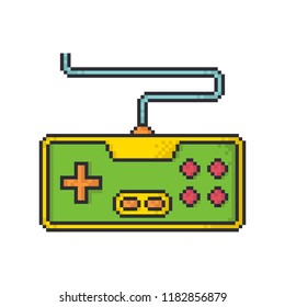 Retro Game Controller Pixel Art Style Vector Icon On White Background.