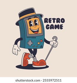 Retro game cute retro cartoon vector hand drawn