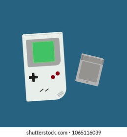 Retro Game Gadget with Game Cartridge. Flat Vector Illustration