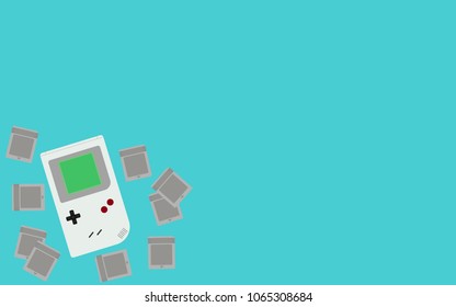 Retro Game Gadget with game cartridges. Flat Vector Illustration