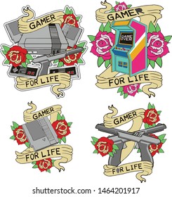 retro game hand gamer t shirt sticker design vector isolated