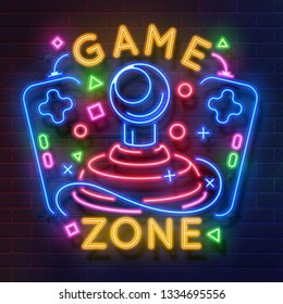 Retro Game Neon Sign. Video Games Night Light Symbol, Glowing Gamer Poster, Gaming Club Banner. Vector Retro Neon Flyer Icon