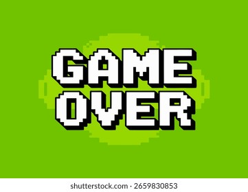 Retro Game Over Screen with Pixelated Text on Green Background