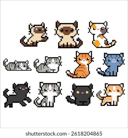 Retro Game Pixel Art of Playful Cute Pet Cat