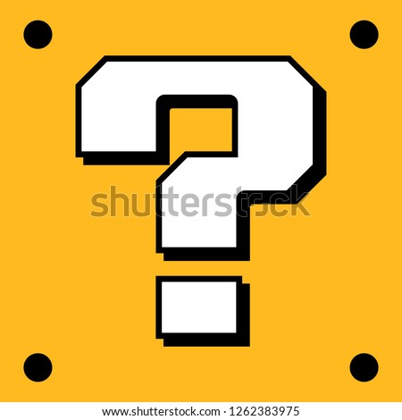 Retro game question box. Retro arcade game bonus block Vector icon.