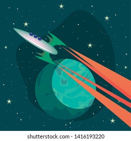 retro game spaceship flying vector ilustration
