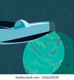 retro game spaceship flying vector ilustration