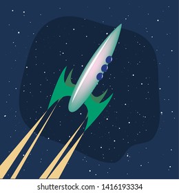 retro game spaceship flying vector ilustration