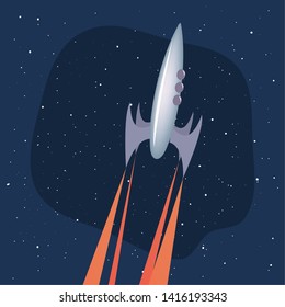 retro game spaceship flying vector ilustration