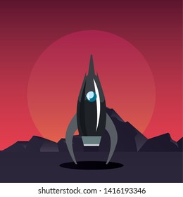 retro game spaceship flying vector ilustration