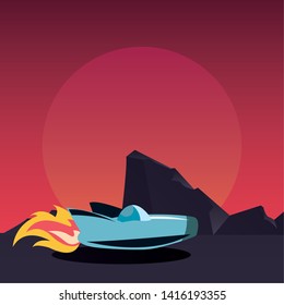 retro game spaceship flying vector ilustration