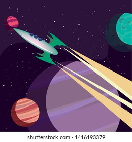 retro game spaceship flying vector ilustration