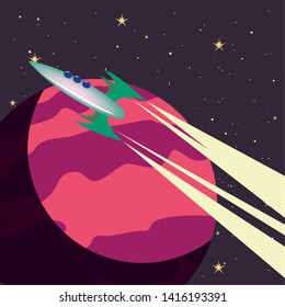 retro game spaceship flying vector ilustration