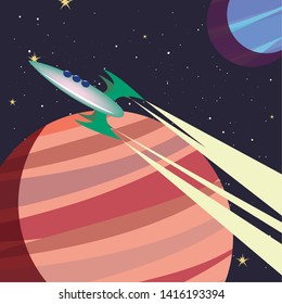 retro game spaceship flying vector ilustration