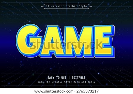 Retro Game Text Effect with 3D Yellow Typography on Futuristic Grid Background