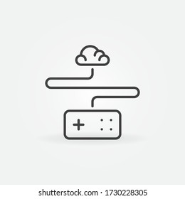 Retro Gamepad with Cloud line icon. Vector Gaming on Demand concept sign in outline style 