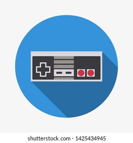 Retro gamepad flat icon with dropshadow. Joypad, vintage controller, input device for old video game console, vector illustration.