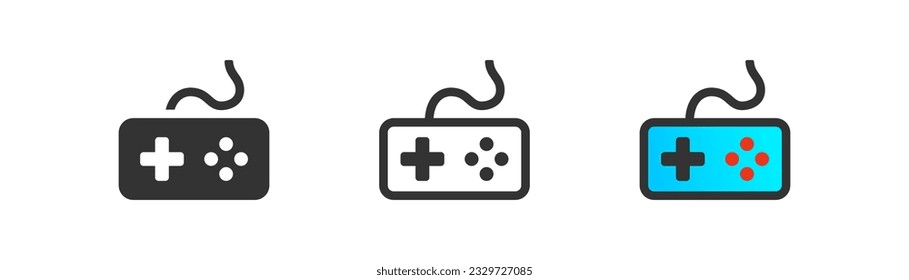 Retro gamepad icon isolated. Oldschool symbol. Console, joystick, video game controller, vintage arcade, 8-bit, 80's, 90's era. Outline, flat and colored style. Flat design. Vector illustration.