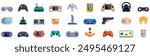 Retro gamepad icons set. Set of various devices for playing video games, including joysticks, gamepads, and consoles