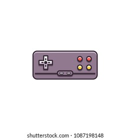 Retro gamepad, joypad, joystick - flat color line icon on isolated background. Old school game controller for video gaming consoles and stations - vector sign or symbol in thin linear style. 