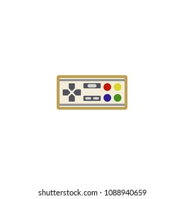 Retro gamepad, joypad, joystick - flat color line icon on isolated background. Old school game controller for video gaming consoles and stations - vector sign or symbol in thin linear style.